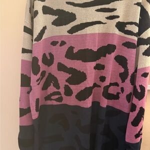 Stylish Pink and Black Animal Print Sweater